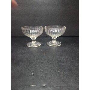 Hazel Atlas Ribbon Sherbets, Set of 2, Pink Tint, Footed Sherbet Cups, Glassware